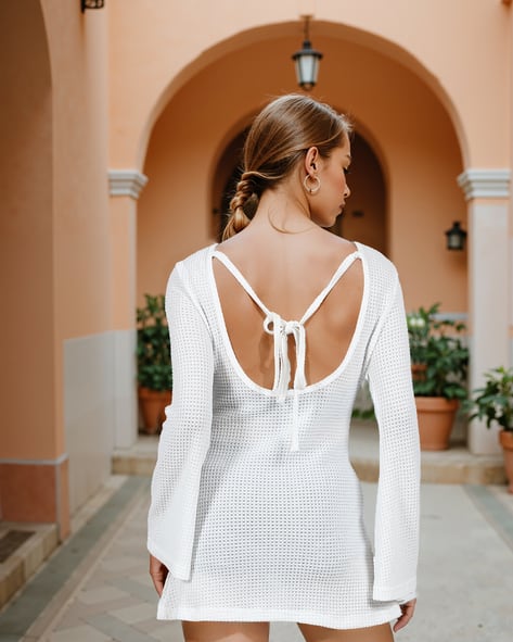 white christmas dresses SHEIN Swim Summer Beach Chevron Pattern Backless Knot Cover Up Dress W –  Loyabi main image 1