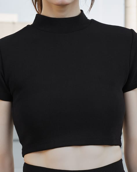 Off White High Neck Top Women Ribbed High Neck Crop Top