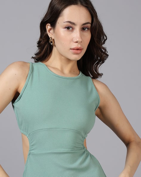 green ribbed bodycon dress Lucie Green Ribbed Knit Bodycon Midi Dress, L / Green