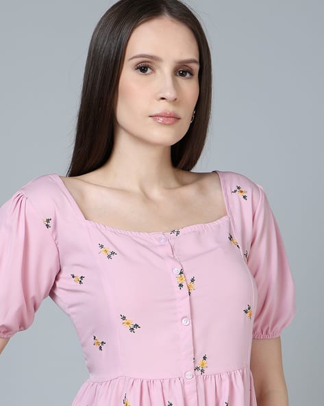 Buy Shein Shein Cute Square Neck Floral... Online | Ajio.com