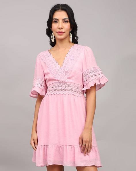 Fashion Dresses Shein Flounce Sleeve Lace Dress Shein Cute