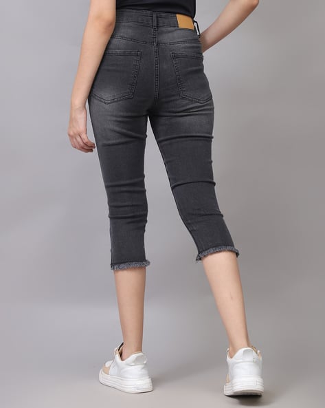Skinny Jeans Distressed Capri Jeggings Buy Dark Grey Jeans Jeggings For  Women By Shein Online