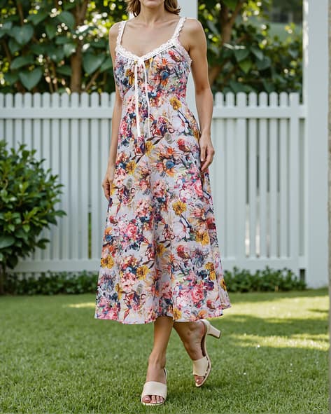 Shein Spaghetti Strap Lace Trim Empire Midi Dress