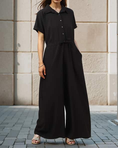 Shein Jumpsuits Shein Short Sleeve Drawstring Waist Wide Leg Jumpsuit