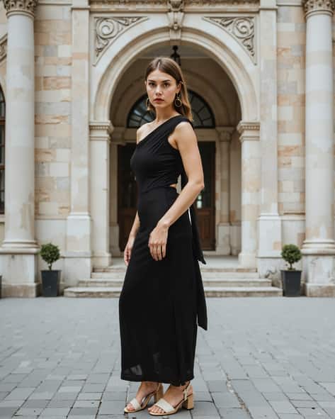 brown chiffon maxi dress Keia Crepe Chiffon One-Shoulder Maxi Dress Chocolate