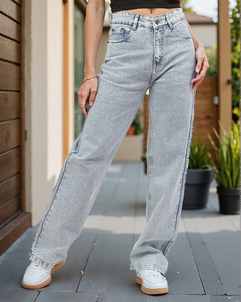 Shein Full Length Stone Wash Straight Jeans