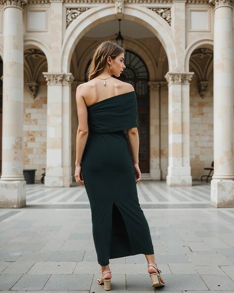 shein one shoulder dress green SHEIN sage green satin silk One Shoulder Lantern puff Sleeve Split Thigh slit bridesmaid Dress gown, Women's Fashion, Dresses & Sets, Evening dresses & gowns on Carousell