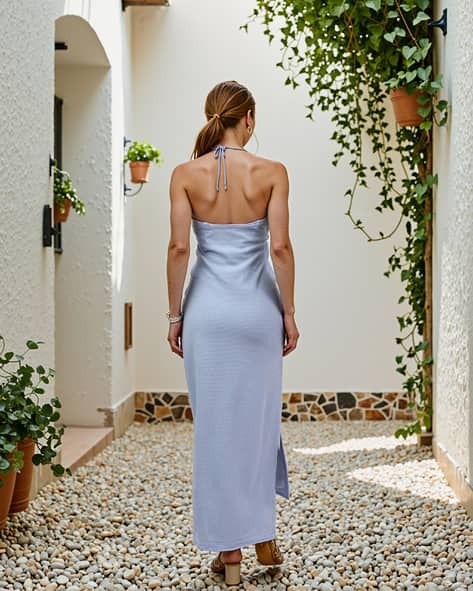 light blue dress shein A-Line Square Neck Ruched Bust Puff Sleeve Dress | SHEIN USA