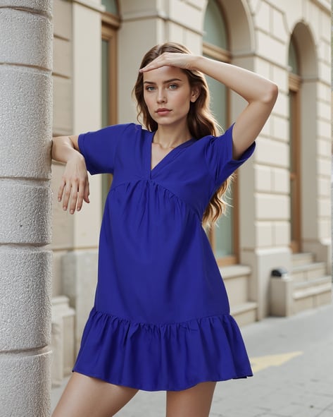 shein blue mini dress SHEIN Mini Dress Long Sleeves Navy Sequins