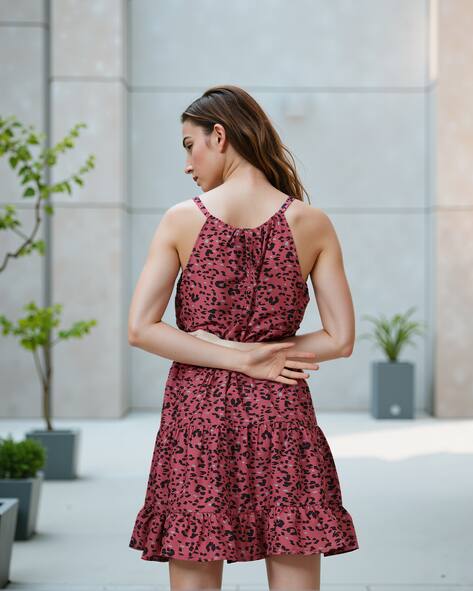 shein pink leopard dress Pink Cheetah Print Sundress SHEIN EZwear Summer Casual Light Pink Leopard  Print Dress For