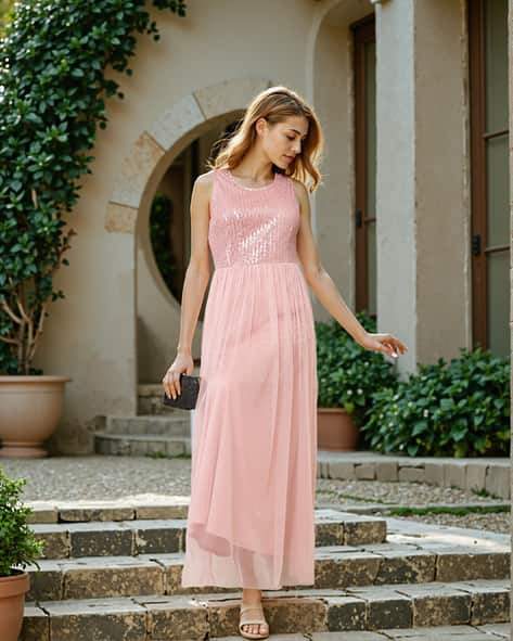 Shein Party Sleeveless Flared Hem Gown Dress with Sequins