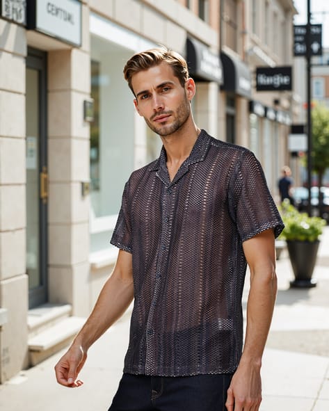 Buy Navy Blue Shirts for Men by Shein Online