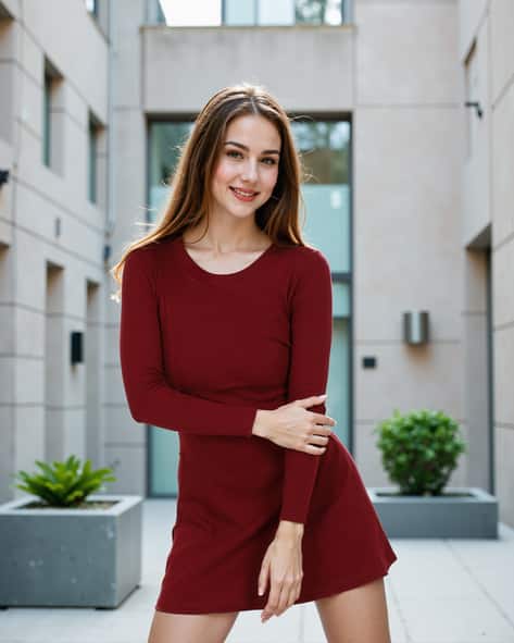 knee length dresses for ladies Chic Red Long Sleeve Bandage Party Cocktail Dress – Mislish main image 0