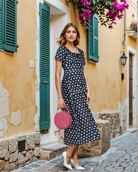 shein polka dot maxi dress EMERY ROSE Polka Dot Print A-Line Dress Maxi Women Outfit
