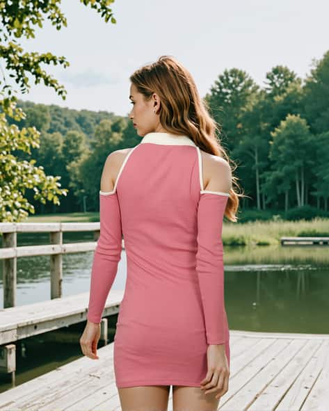strapless open back dress SSYS Cindy Lou Tweed Jumper Dress In Pink