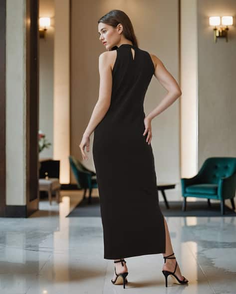 knee length dresses for ladies SHEIN Elenzga Women's Simple Elegant French Style Crew Neck Draped Hem |  Dress