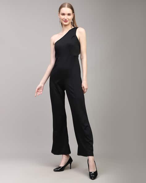 Shein Party One Shoulder High Rise Panelled Flared Jumpsuits