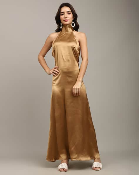 shein gold maxi dress Slaydiva Women's Elegant Metallic Gold Slit Maxi Party Gown, Figure-Flattering Evening Dress