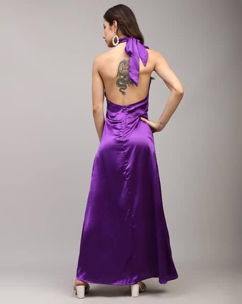 strapless open back dress Purple Halter Fit-and-Flare Mini Dress – Luis Antonio
