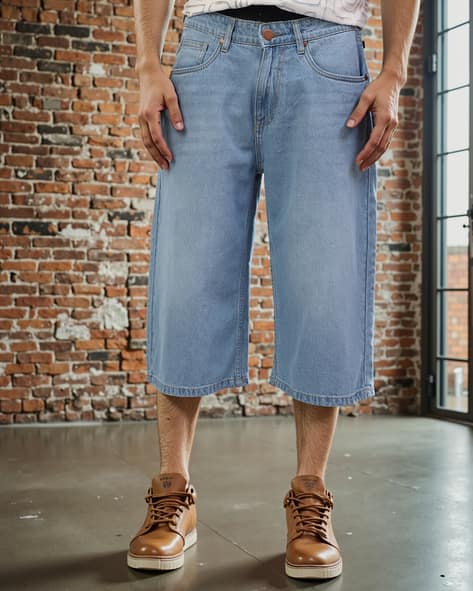 Wide Leg Denim Loose Shorts Riolio Korean Style Summer Men's Blue