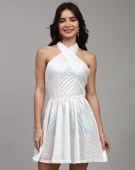 embellished halter neck dress Goddiva Scuba Crepe Diamonte Embellished Halter Neck Maxi Dress main image 1
