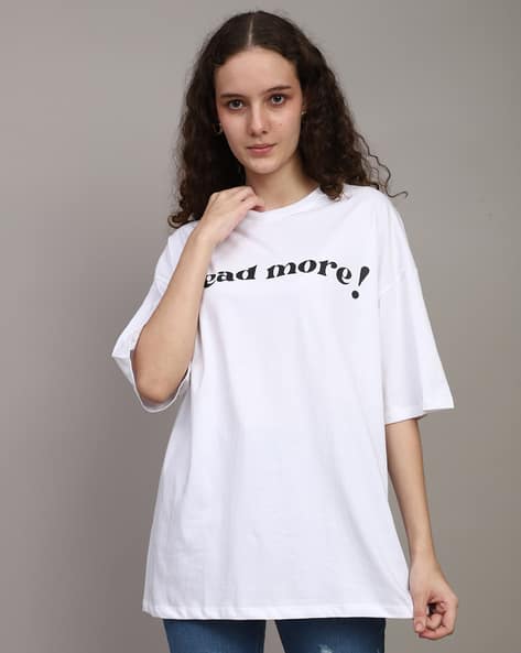 Shein Drop Shoulder Typographic Chest Print Oversized Fit Crew Tshirt