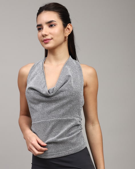 Sleeveless Womens Silver Dressy Tops Sequin Tank Top For Women V