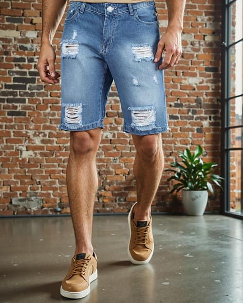 Shein Knee Length Distressed Denim Shorts High Waisted Jean Shorts