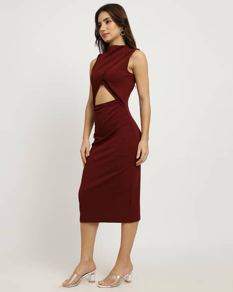 Shein Party High Neck Front Cut Out Midi Bodycon Dress