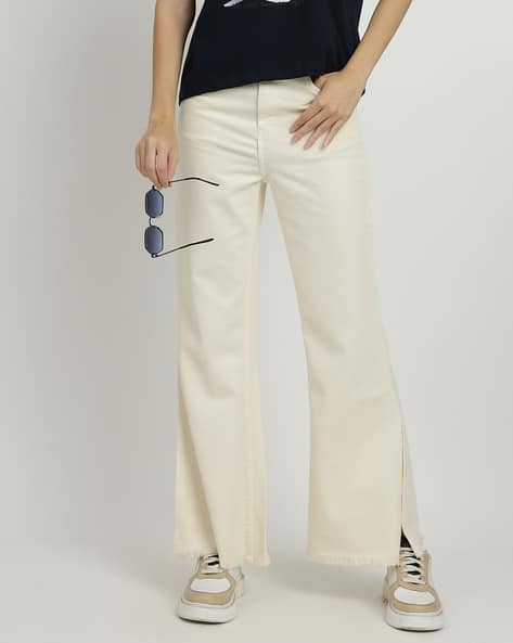 Shein Ankle Length Frayed Hem Side Slit Bootcut Jeans