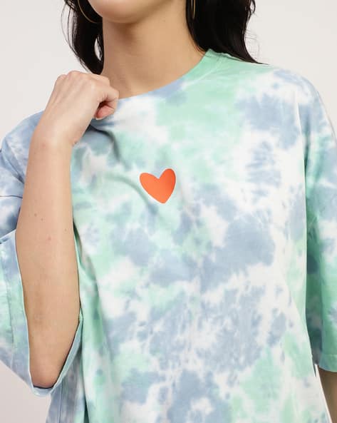 Shein Drop Shoulder Graphic Print Tie and Dye Oversized Fit Crew Tshirt