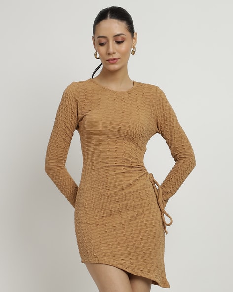 knee length dresses for ladies Long Sleeve Ribbed Mini Dress main image 1