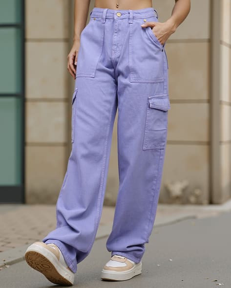 Shein Full Length Straight Fit Cargo Jeans With Pockets