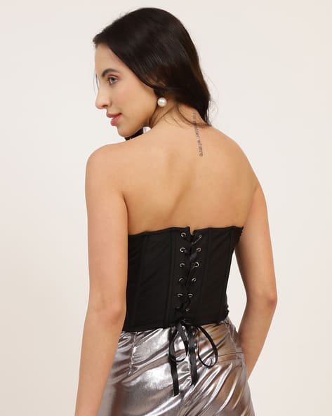 Shein Party Strapless Back Lace-Up Corset Fitted Short Top