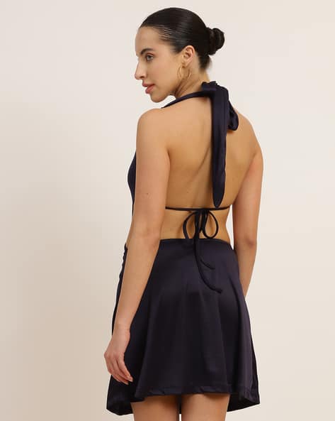 burgundy halter midi dress ZAPAKA Women Burgundy Formal Dress with Slit Sheath Halter Midi Cocktail  Dress main image 0