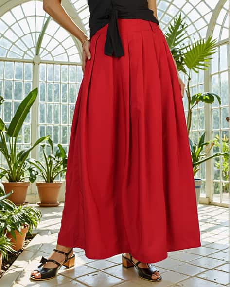 Pleated Skirt High Waisted Maxi Skirt Zip Up Buy Maroon Skirts For