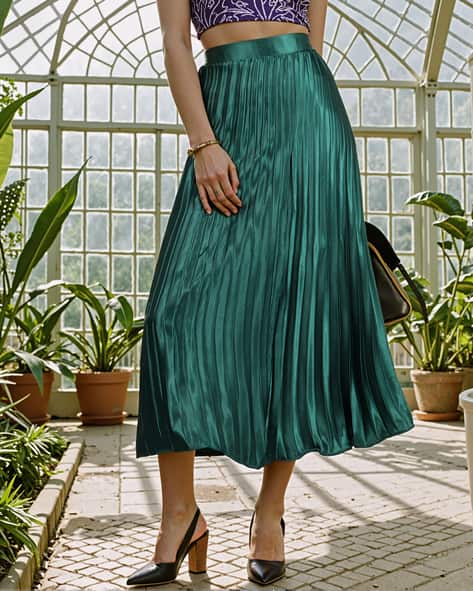 Womens Skirts Country Road Green Pleated Skirt Curves Dark Green
