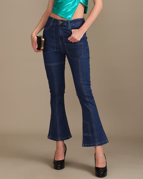 Shein Ankle Length Panelled Utility Style Bootcut Jeans