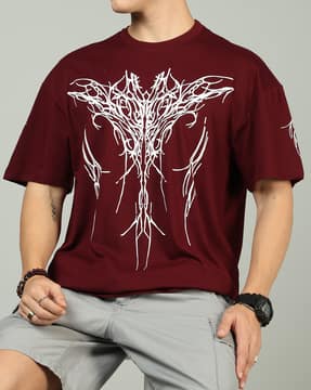 Shein Shein Men Oversized Fit Drop Shoulder Graphic Front Print Crew Tshirt