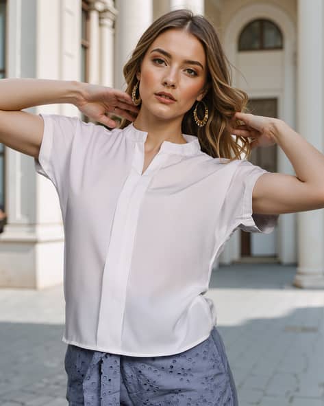 Ladies Tops Dressy White Short Sleeve Tops Off White Lace Casual