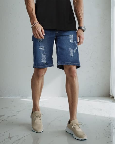 Bermuda Shorts Knee Length Distressed Denim Shorts Buy Light Blue
