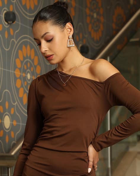 brown bodycon dress Sleeveless Textured Square neckline Buy Brown Dresses for Women