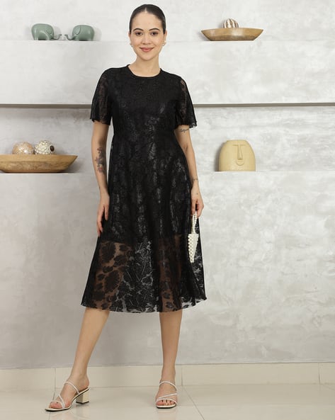 Buy Shein Shein Flutter Sleeve Semi-She... Online | Ajio.com