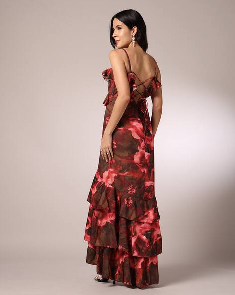chinese dress ladies SHEIN Belle Tiered Layered Ruffle Trim Ruched Split Back Dress, M1427008,  Khaki, XS: Buy Online at Best Price in Egypt