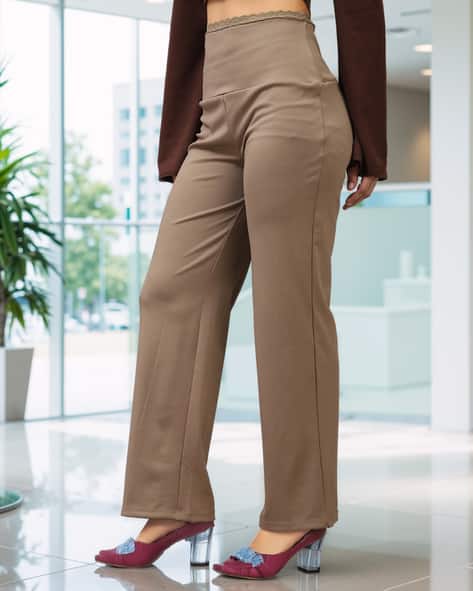 Shoes Tan Womens Dress Pants Shein Full Length High Rise Lace Trim