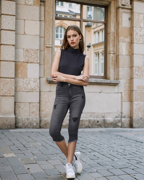 Skinny Jeans Outfit White Distressed Capri Jeans Buy Dark Grey