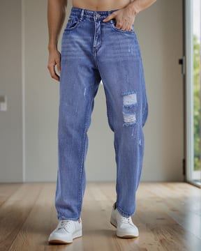 Shein Shein Men Ankle Length Mid Wash Distressed Jeans