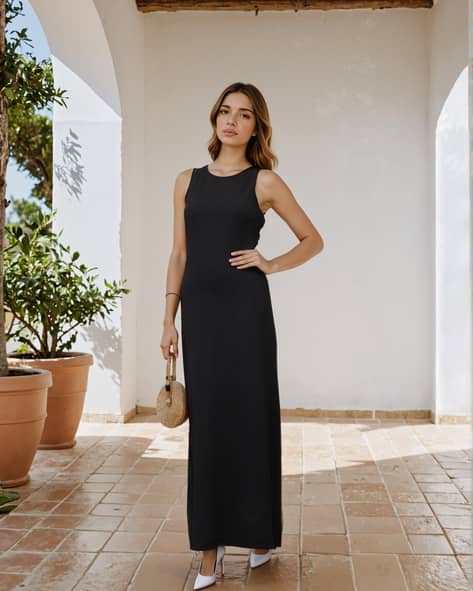 knee length dresses for ladies SHEIN Modely 1pc Women Elegant Knitted Black Contrast Lace Cinched Wai |  Dress