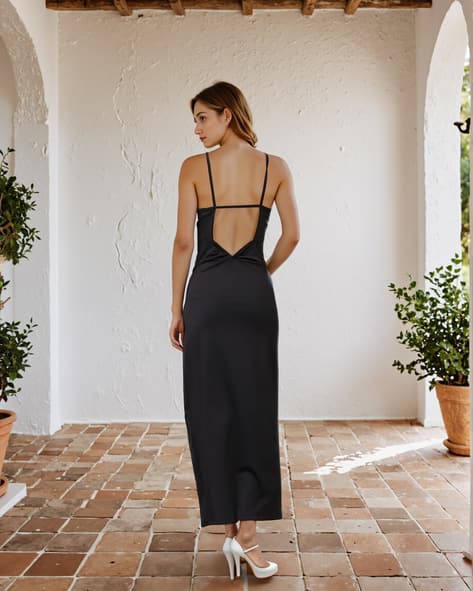 Shein Bold Spaghetti Strap Back Cut-Out Sheath Maxi Dress