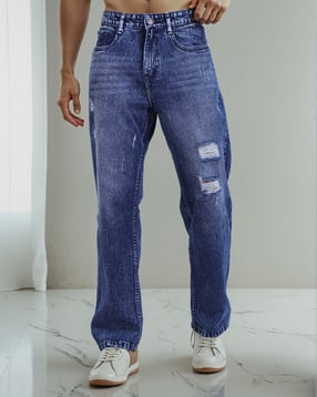 Shein Ankle Length Mid Wash Distressed Jeans-image-9